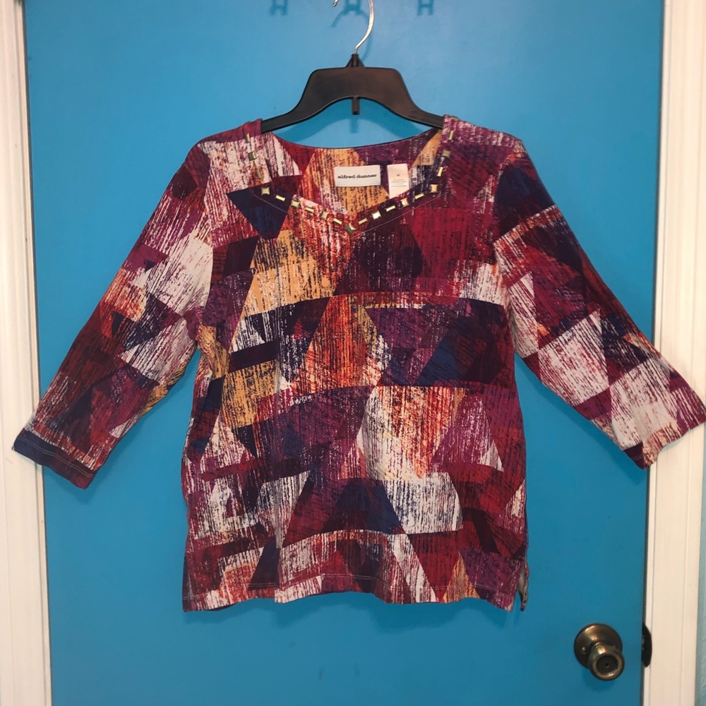 Alfred Dunner Abstract Geometric 3/4 Sleeve Blouse